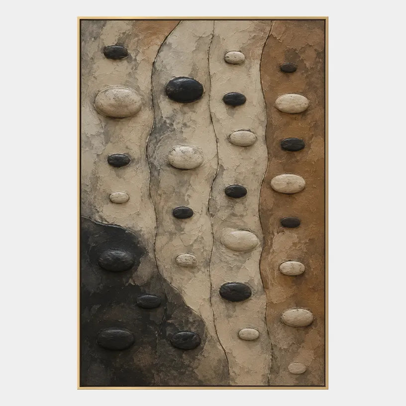 Wabi-Sabi abstract oil painting showing layered abstract marks, texture and expressive painterly movement in a brown palette.