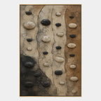Wabi-Sabi abstract oil painting showing layered abstract marks, texture and expressive painterly movement in a brown palette.