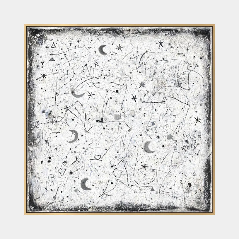 Wabi-Sabi abstract oil painting showing layered abstract marks, texture and expressive painterly movement.