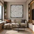 Wabi-Sabi abstract oil painting showing layered abstract marks, texture and expressive painterly movement.