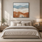 Wabi-Sabi abstract oil painting showing layered abstract marks, texture and expressive painterly movement.
