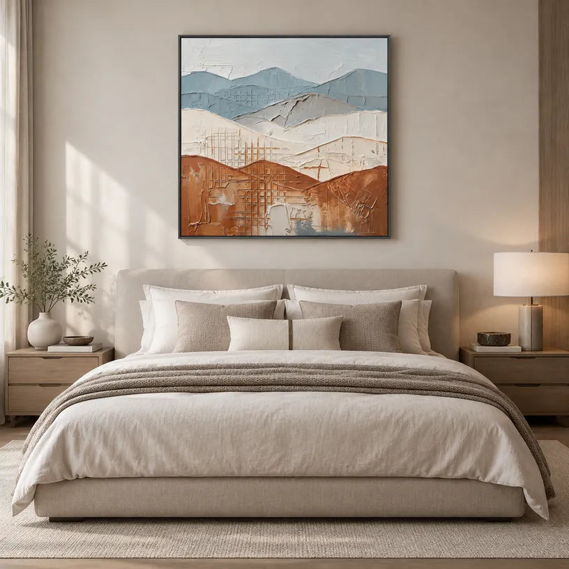 Wabi-Sabi abstract oil painting showing layered abstract marks, texture and expressive painterly movement.