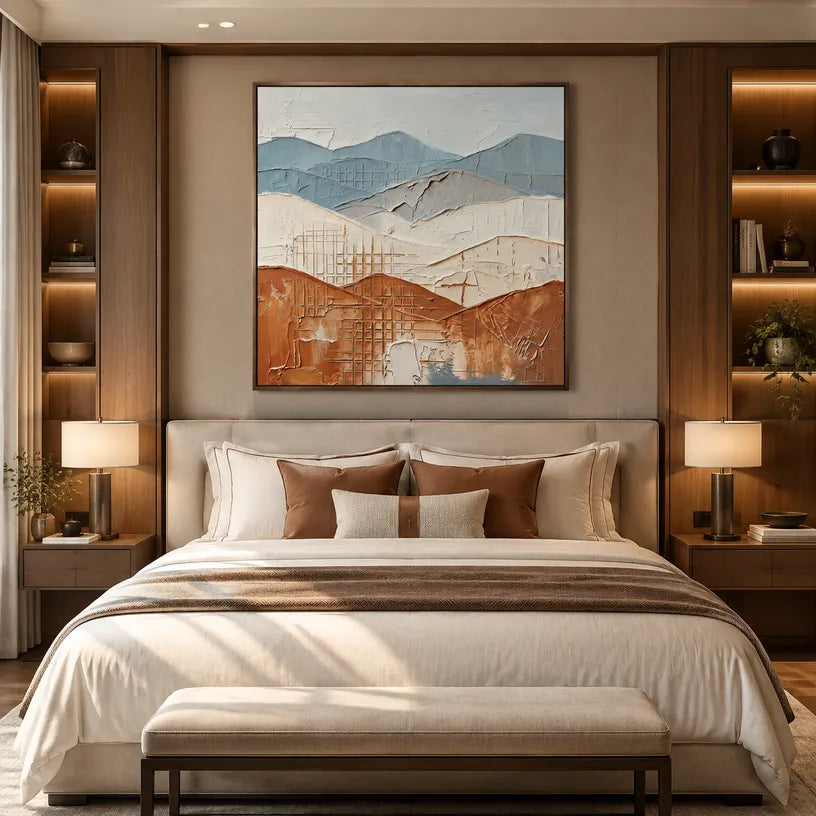 Wabi-Sabi abstract oil painting showing layered abstract marks, texture and expressive painterly movement.