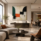 Wabi-Sabi abstract oil painting showing layered abstract marks, texture and expressive painterly movement in a beige palette.