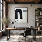 Wabi-Sabi abstract oil painting showing layered abstract marks, texture and expressive painterly movement in a black and white palette.