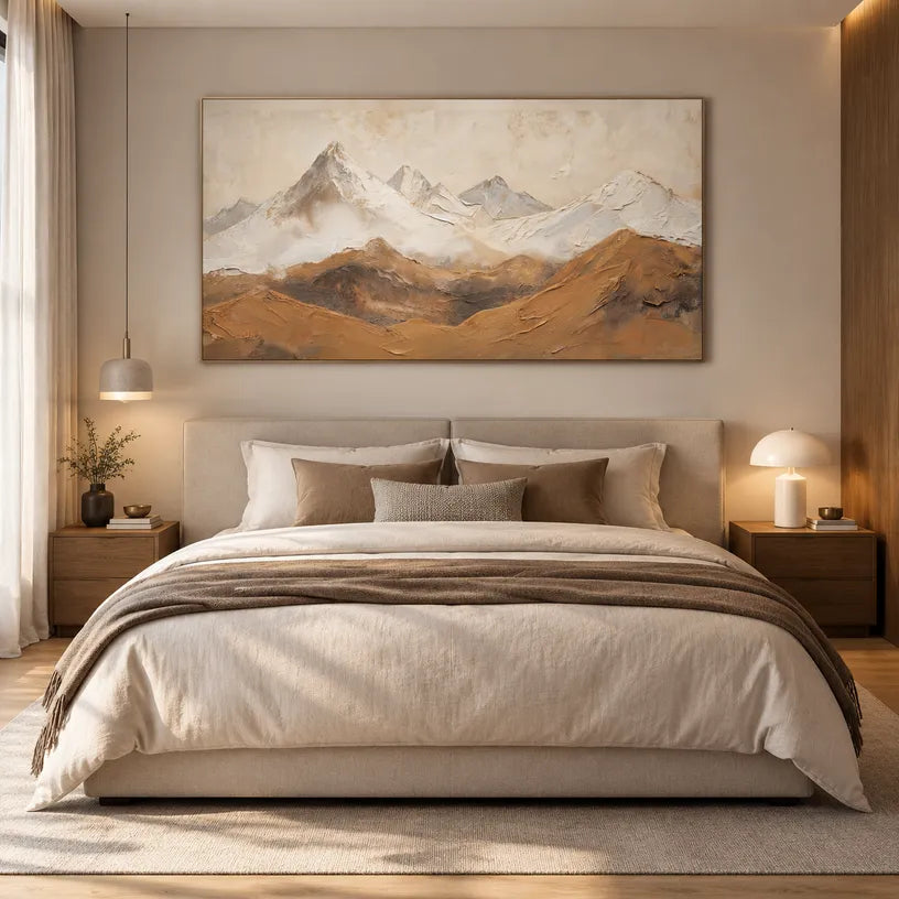 Wabi-Sabi abstract oil painting showing layered abstract marks, texture and expressive painterly movement in a beige palette.