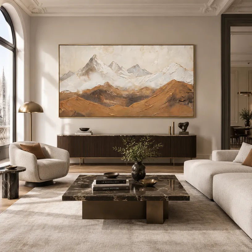 Wabi-Sabi abstract oil painting showing layered abstract marks, texture and expressive painterly movement in a beige palette.