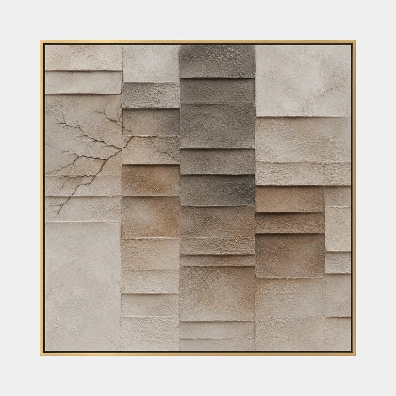 Wabi-Sabi abstract oil painting showing layered abstract marks, texture and expressive painterly movement in a brown palette.
