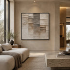 Wabi-Sabi abstract oil painting showing layered abstract marks, texture and expressive painterly movement in a brown palette.