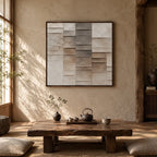 Wabi-Sabi abstract oil painting showing layered abstract marks, texture and expressive painterly movement in a brown palette.