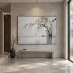 Wabi-Sabi abstract oil painting showing layered abstract marks, texture and expressive painterly movement in a grey palette.