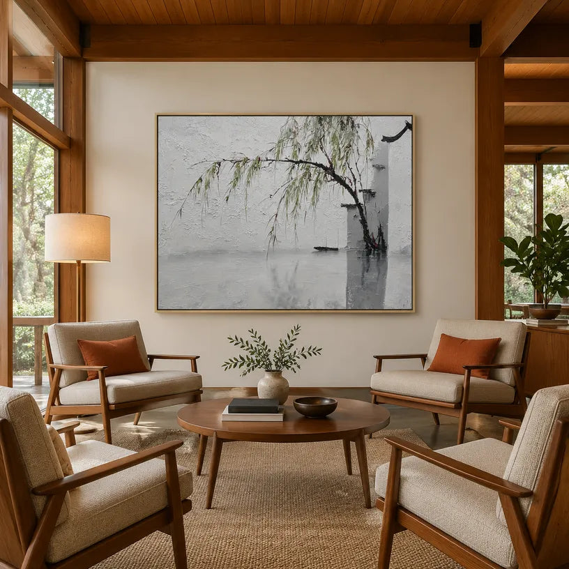 Wabi-Sabi abstract oil painting showing layered abstract marks, texture and expressive painterly movement in a grey palette.