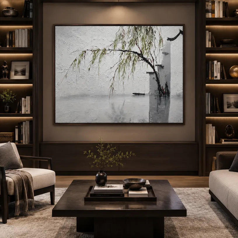 Wabi-Sabi abstract oil painting showing layered abstract marks, texture and expressive painterly movement in a grey palette.