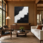 Wabi-Sabi abstract oil painting showing layered abstract marks, texture and expressive painterly movement in a black and white palette.