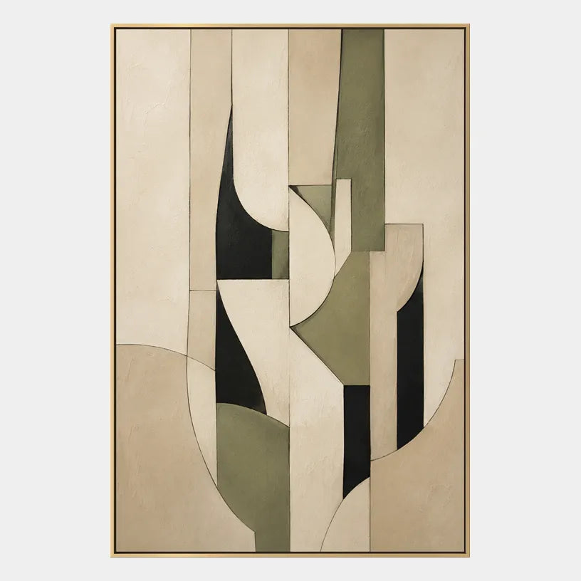 Wabi-Sabi abstract oil painting showing layered abstract marks, texture and expressive painterly movement in a beige palette.