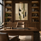 Wabi-Sabi abstract oil painting showing layered abstract marks, texture and expressive painterly movement in a beige palette.