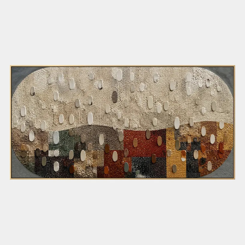 Wabi-Sabi abstract oil painting showing layered abstract marks, texture and expressive painterly movement in a brown palette.