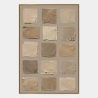 Wabi-Sabi abstract oil painting showing layered abstract marks, texture and expressive painterly movement in a brown palette.