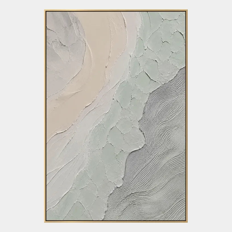 Wabi-Sabi abstract oil painting showing layered abstract marks, texture and expressive painterly movement in a grey palette.