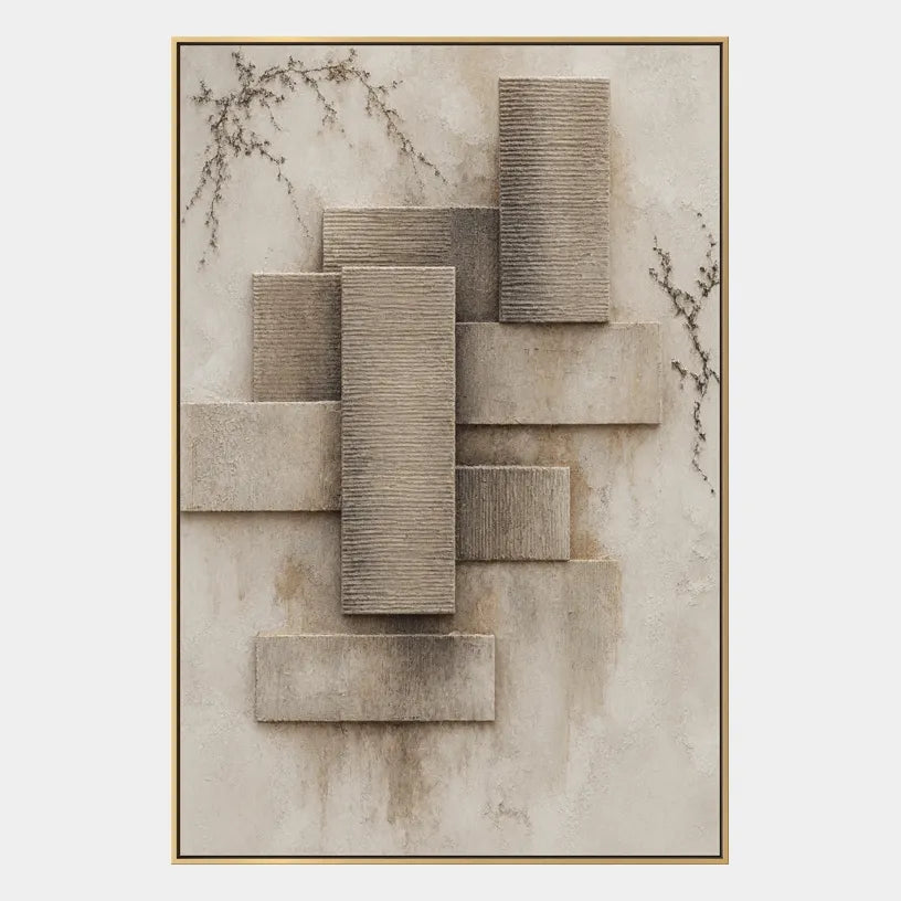 Wabi-Sabi abstract oil painting showing layered abstract marks, texture and expressive painterly movement in a brown palette.