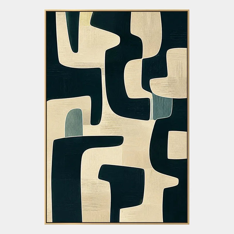 Peinture à l'huile abstraite et conceptuelle Wabi-Sabi présentant des marques abstraites superposées, une texture et un mouvement pictural expressif dans une palette noir et blanc.
