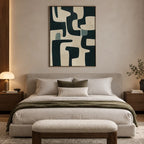 Wabi-Sabi abstract oil painting showing layered abstract marks, texture and expressive painterly movement in a black palette.