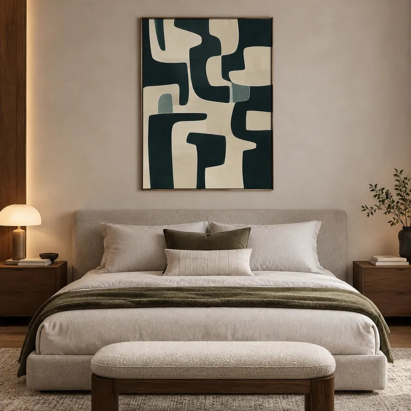 Wabi-Sabi abstract oil painting showing layered abstract marks, texture and expressive painterly movement in a black palette.
