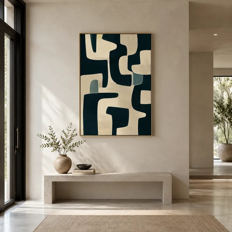 Wabi-Sabi abstract oil painting showing layered abstract marks, texture and expressive painterly movement in a black palette.