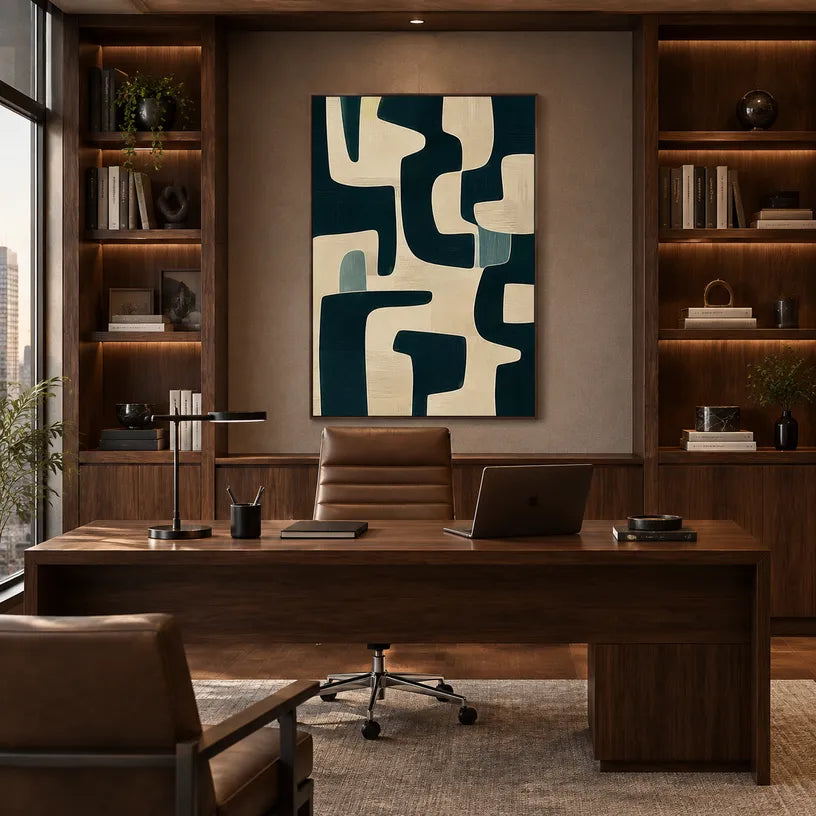 Wabi-Sabi abstract oil painting showing layered abstract marks, texture and expressive painterly movement in a black palette.