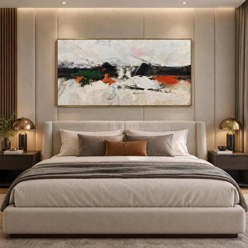 Wabi-Sabi abstract oil painting showing layered abstract marks, texture and expressive painterly movement.