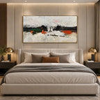 Wabi-Sabi abstract oil painting showing layered abstract marks, texture and expressive painterly movement.