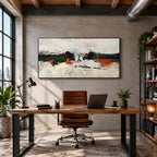 Wabi-Sabi abstract oil painting showing layered abstract marks, texture and expressive painterly movement.