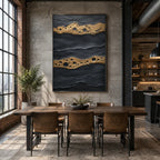 Wabi-Sabi abstract oil painting showing layered abstract marks, texture and expressive painterly movement in a blue palette.