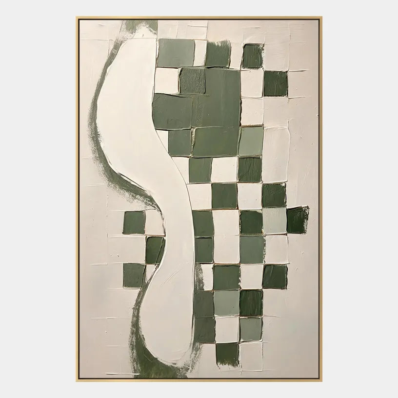 Wabi-Sabi abstract oil painting showing layered abstract marks, texture and expressive painterly movement in a beige palette.