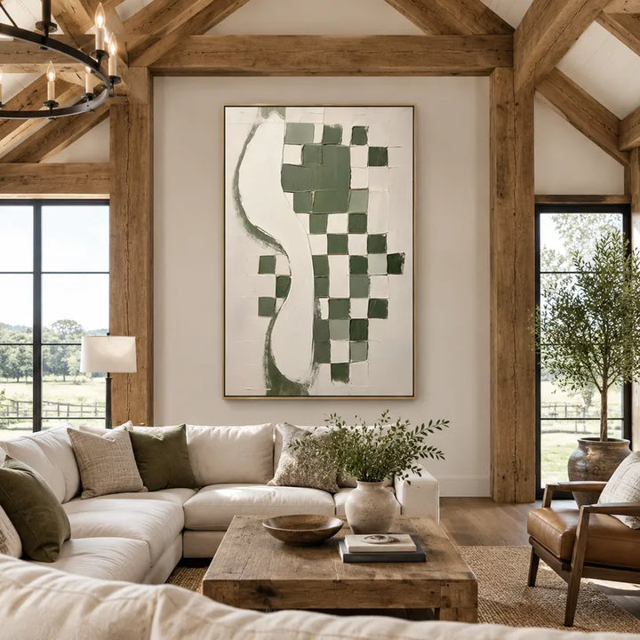 Pittura a olio astratta e concettuale Wabi-Sabi con segni astratti stratificati, consistenza e movimento pittorico espressivo in una tavolozza beige.
