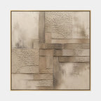 Wabi-Sabi abstract oil painting showing layered abstract marks, texture and expressive painterly movement in a brown palette.