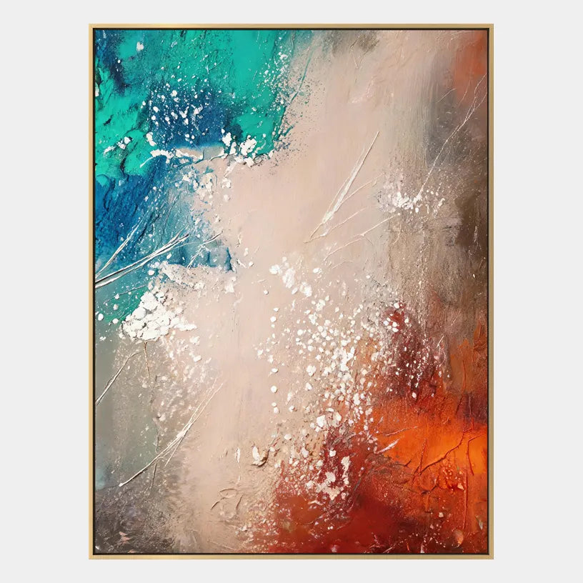 Wabi-Sabi abstract oil painting showing layered abstract marks, texture and expressive painterly movement in a beige palette.