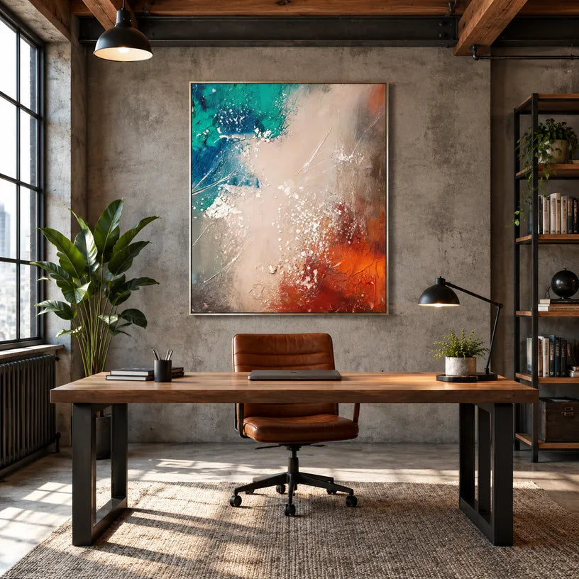 Wabi-Sabi abstract oil painting showing layered abstract marks, texture and expressive painterly movement in a beige palette.