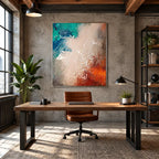 Wabi-Sabi abstract oil painting showing layered abstract marks, texture and expressive painterly movement in a beige palette.