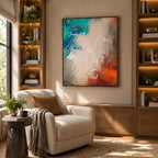 Wabi-Sabi abstract oil painting showing layered abstract marks, texture and expressive painterly movement in a beige palette.