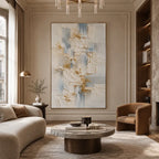 Wabi-Sabi abstract oil painting showing layered abstract marks, texture and expressive painterly movement in a grey palette.