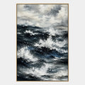 Pintura al óleo de paisajes, paisajes marinos y paisajes urbanos de Wabi-Sabi que presenta una composición atmosférica inspirada en un paisaje, un paisaje marino o una ciudad en una paleta de blanco y negro.