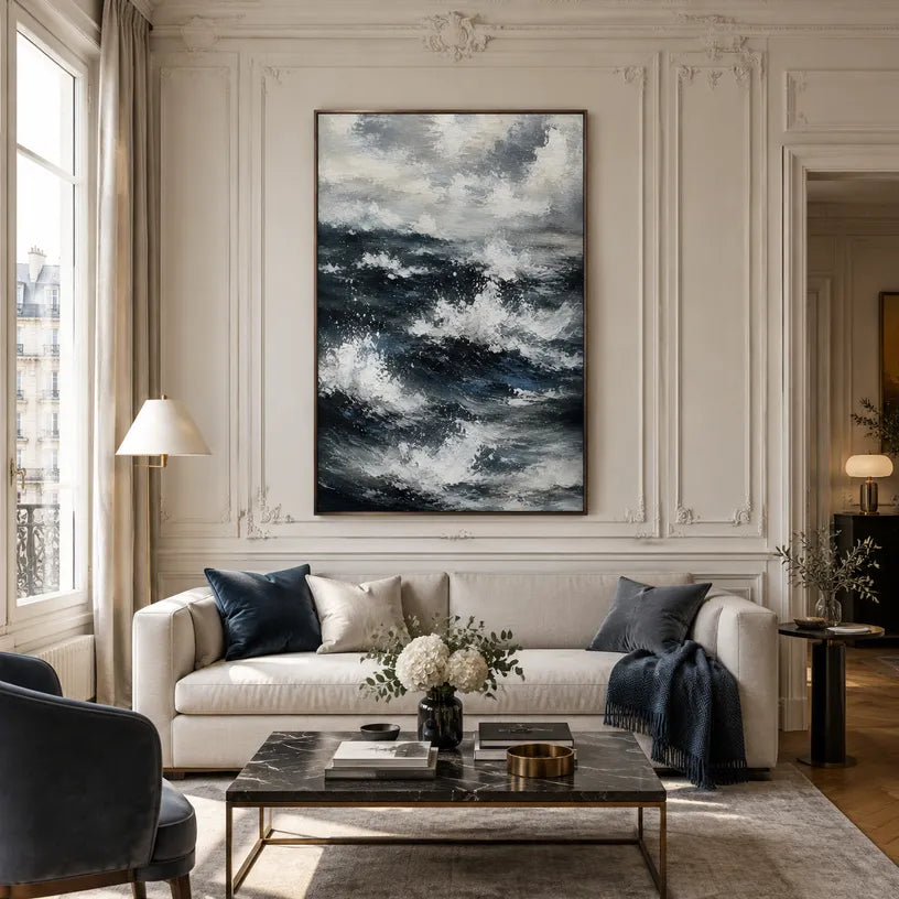 Wabi-Sabi abstract oil painting showing layered abstract marks, texture and expressive painterly movement in a grey palette.