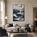 Wabi-Sabi abstract oil painting showing layered abstract marks, texture and expressive painterly movement in a grey palette.