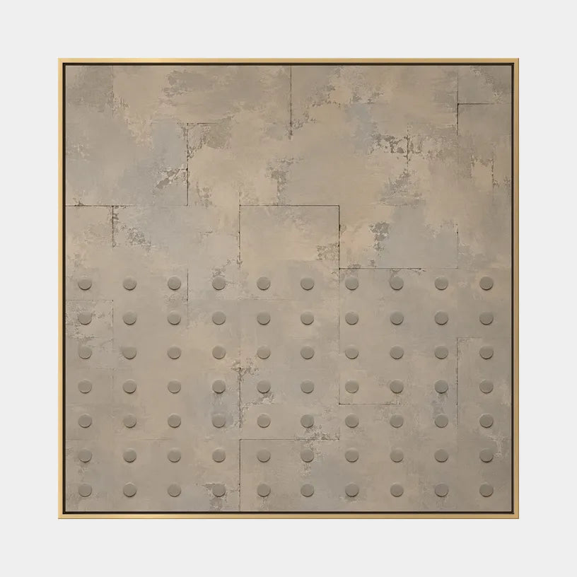 Wabi-Sabi abstract oil painting showing layered abstract marks, texture and expressive painterly movement in a brown palette.