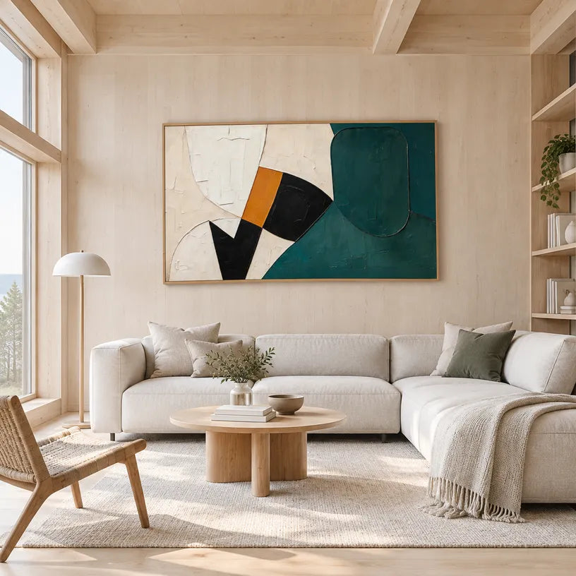 Wabi-Sabi abstract oil painting showing layered abstract marks, texture and expressive painterly movement in a blue palette.