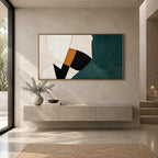 Wabi-Sabi abstract oil painting showing layered abstract marks, texture and expressive painterly movement in a blue palette.