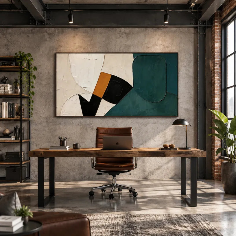 Wabi-Sabi abstract oil painting showing layered abstract marks, texture and expressive painterly movement in a blue palette.