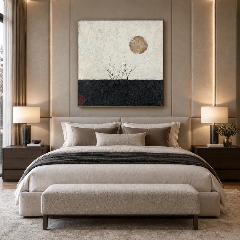 Wabi-Sabi abstract oil painting showing layered abstract marks, texture and expressive painterly movement in a black and white palette.