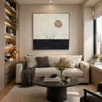 Wabi-Sabi abstract oil painting showing layered abstract marks, texture and expressive painterly movement in a black and white palette.